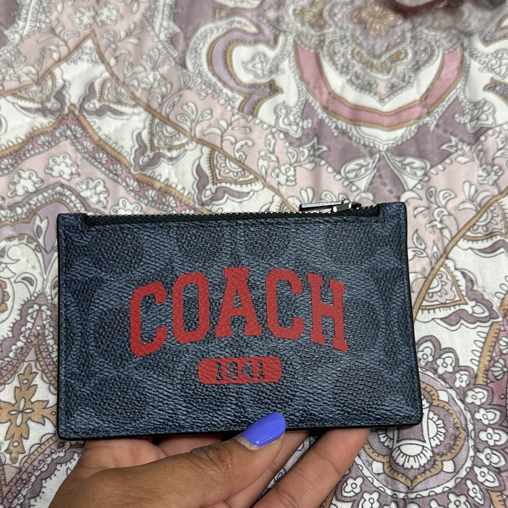 Coach Blue and Red Logo Card Case